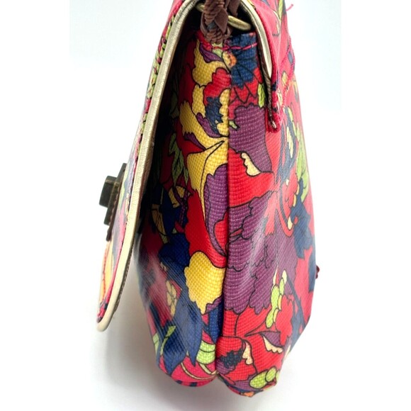 Sakroots Crossbody‎ Saddle Bag Purse Red Multi Color Floral Magnetic Clasp Fold - Picture 7 of 16